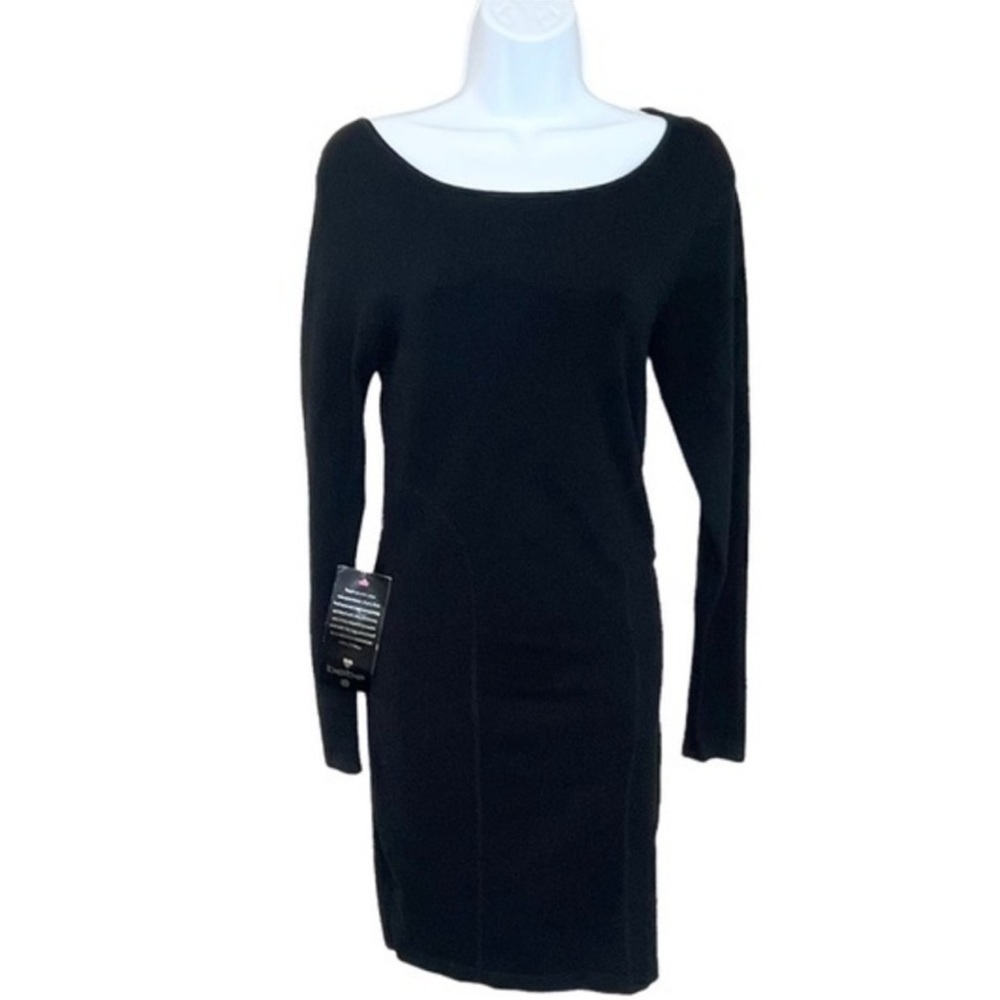 NEW! Bebe Dress Long Sleeve Scoop Neck Cut Out Detail Lace Up Back Black Medium
